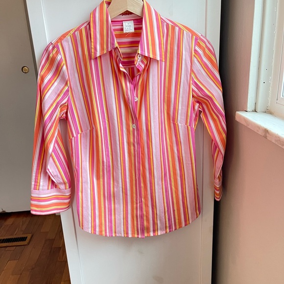 J. Crew Striped Orange and Pink Button Down Shirt! - Picture 2 of 8